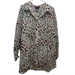 Foxcroft Animal Print Button-Down Shirt Wrinkle Free Shaped Fit Plus Size 24W